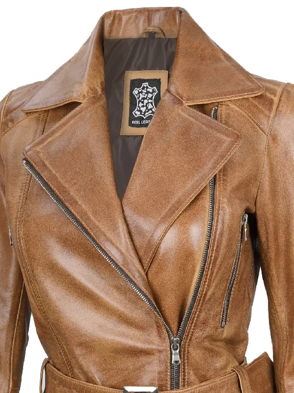 Victoria Asymmetrical Camel Brown Leather Jacket Women