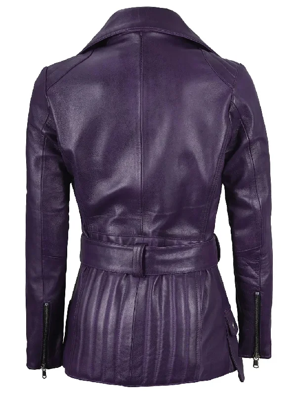 Victoria Asymmetrical Purple Leather Biker Jacket Women