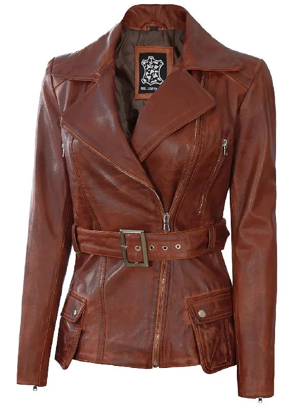 Victoria Cognac Wax Women Leather Jacket