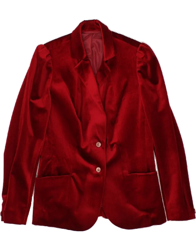 VINTAGE Womens Velvet 2 Button Blazer Jacket UK 12 Medium Red