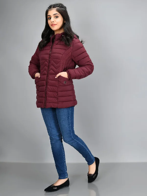 Hooded Puffer Jacket - Maroon