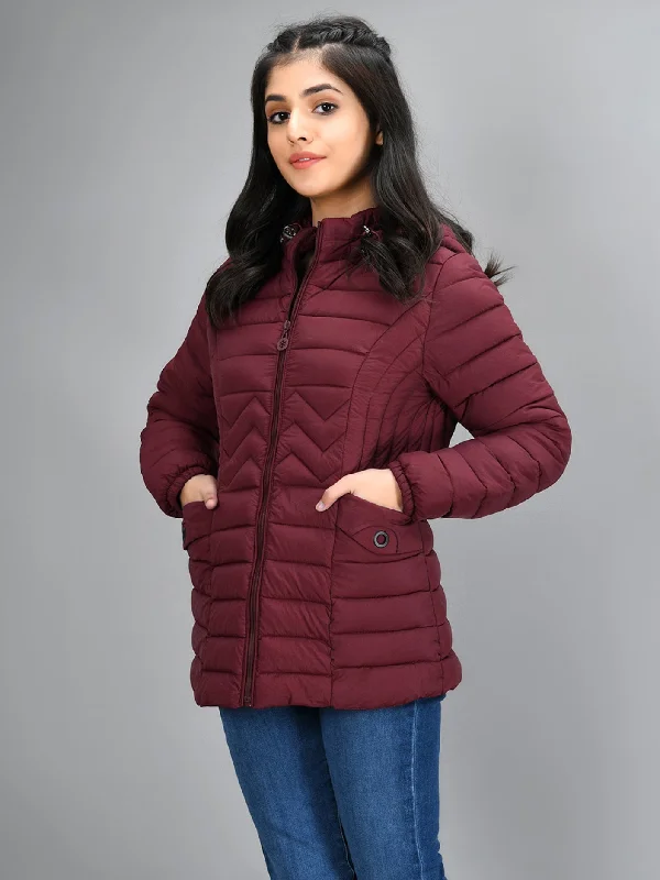 Hooded Puffer Jacket - Maroon