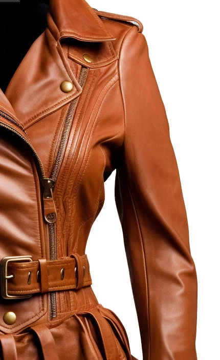 Women Assymetrical Brown Leather Jacket