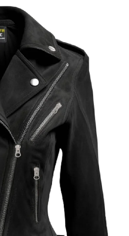 Women Biker Black Suede Leather Jacket