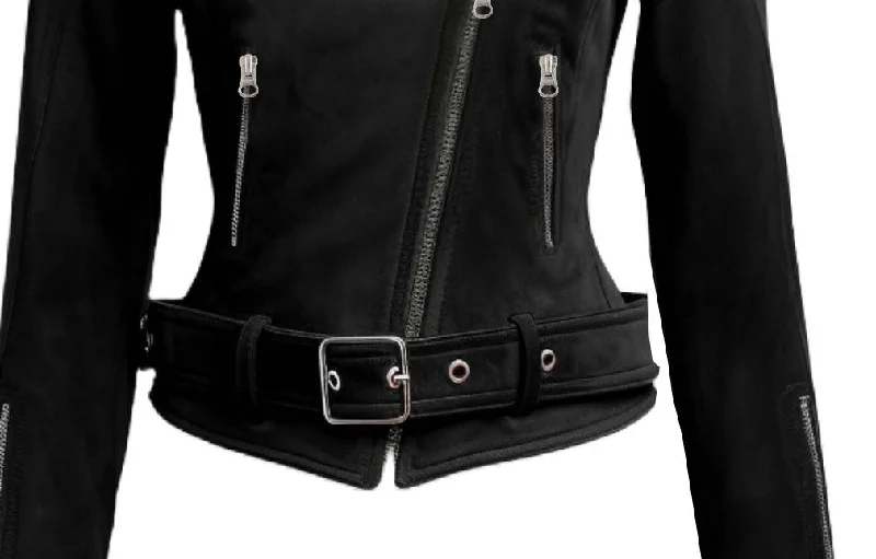 Women Biker Black Suede Leather Jacket