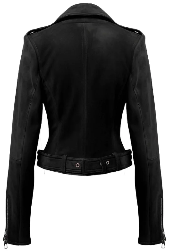 Women Biker Black Suede Leather Jacket