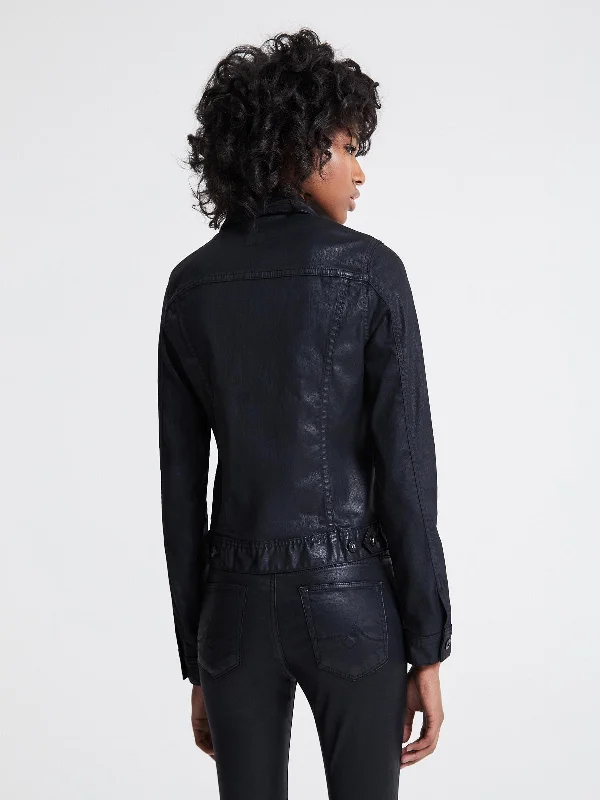 Women Black Button Closer Casual Leather Jacket - Boneshia.com