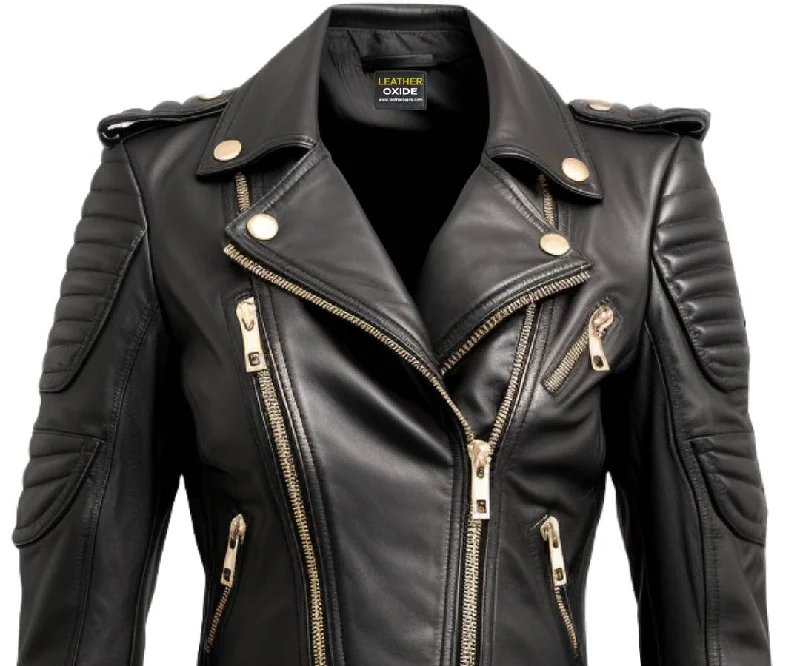 Women Black Quilted Designer Leather Jacket