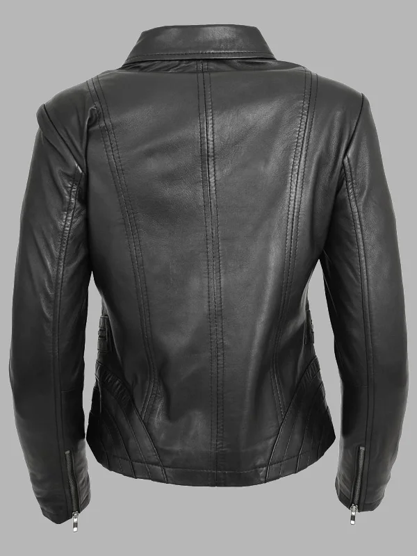 Women Classic Leather Biker Jacket Nova Black