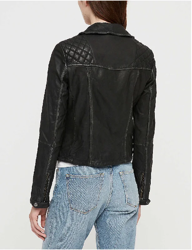 Women’s Distressed Black Leather Biker Jacket