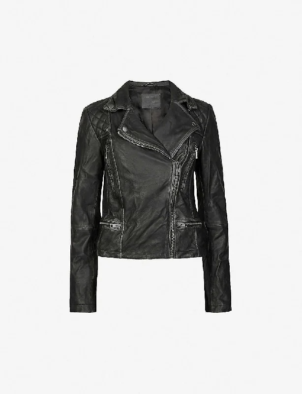 Women’s Distressed Black Leather Biker Jacket