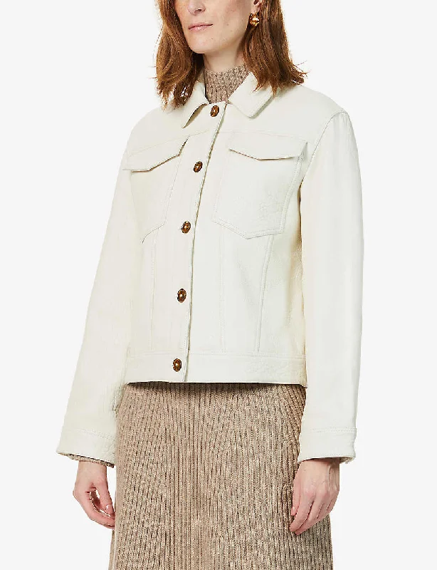 Women’s White Leather Trucker Jacket