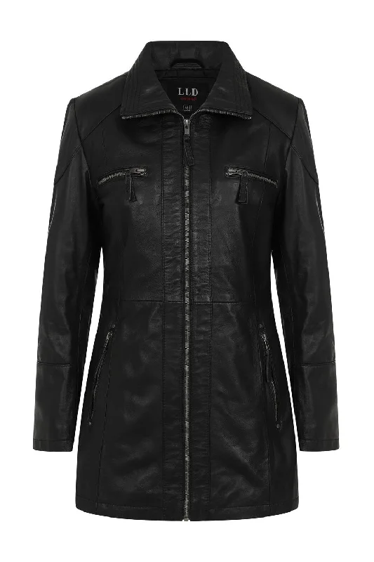 Women's Beautiful Hip Length Black Leather Jacket - 'ALEXA'