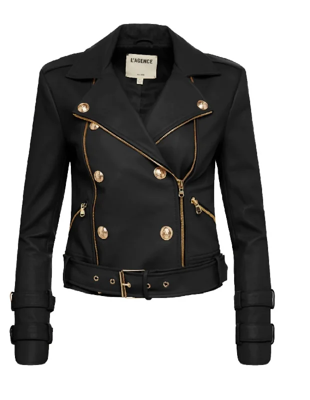 Women's Billie Belted Leather Jacket In Black