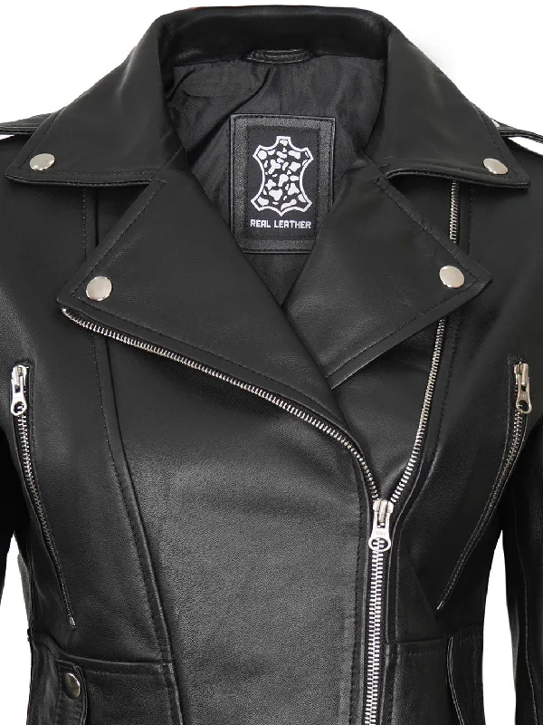 Colleen Women's Black Biker Cropped Leather Jacket