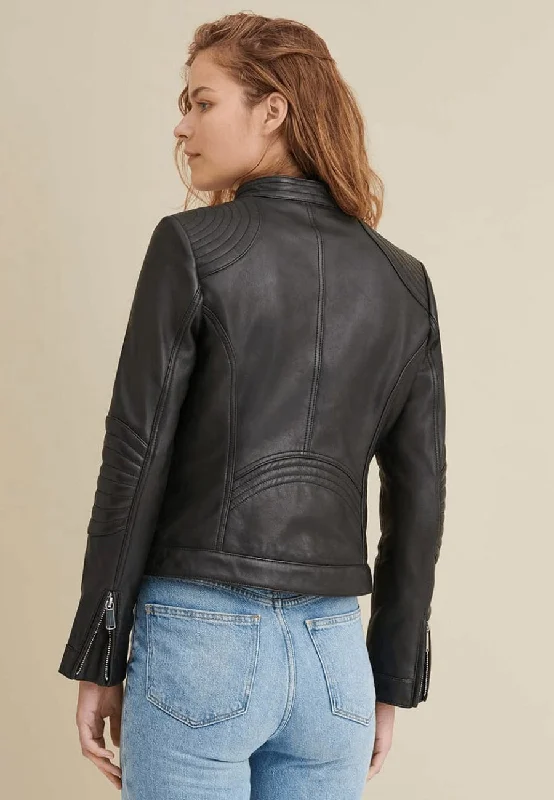 Women's Black Leather Biker Jacket