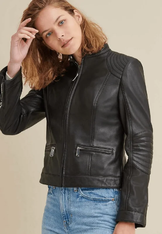 Women's Black Leather Biker Jacket