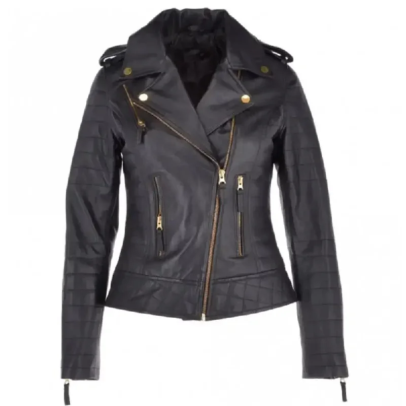 Women's Black Leather Biker Jacket