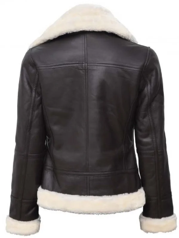 Women's Black Leather Sherpa Shearling Bomber Jacket