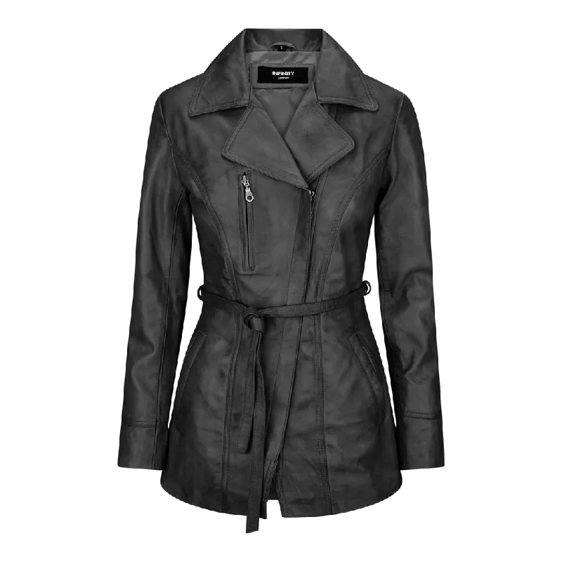 Women's Soft Italian Black Leather Mid Length Jacket