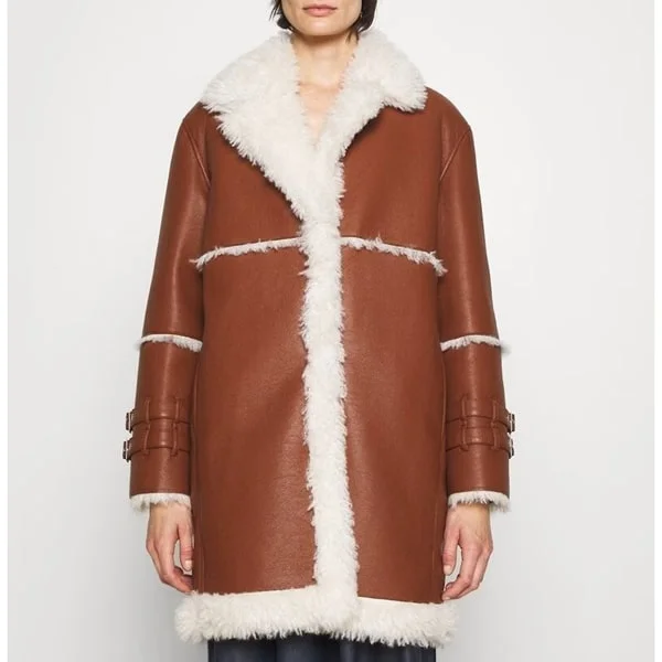 Women's Brown Aviator Shearling Sheepskin Coat