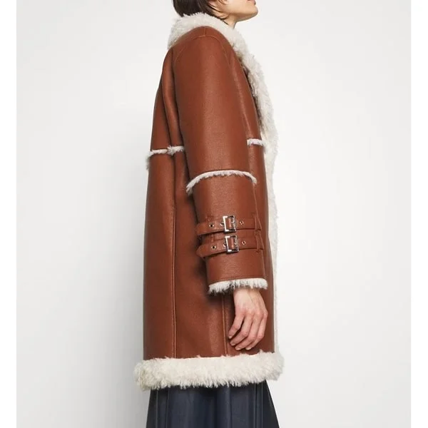 Women's Brown Aviator Shearling Sheepskin Coat