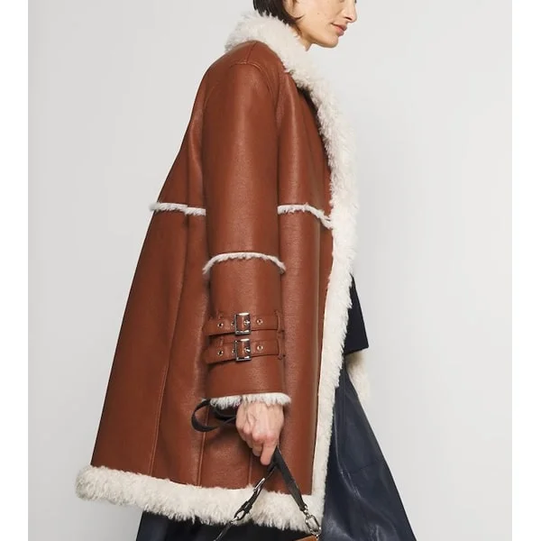 Women's Brown Aviator Shearling Sheepskin Coat