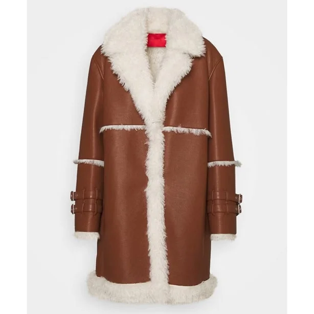 Women's Brown Aviator Shearling Sheepskin Coat