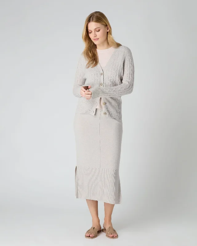 Women's Clara Cable V Neck Cashmere Cardigan Pebble Grey