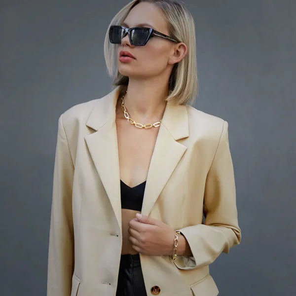 Womens Cream Goatskin Leather Blazer Coat