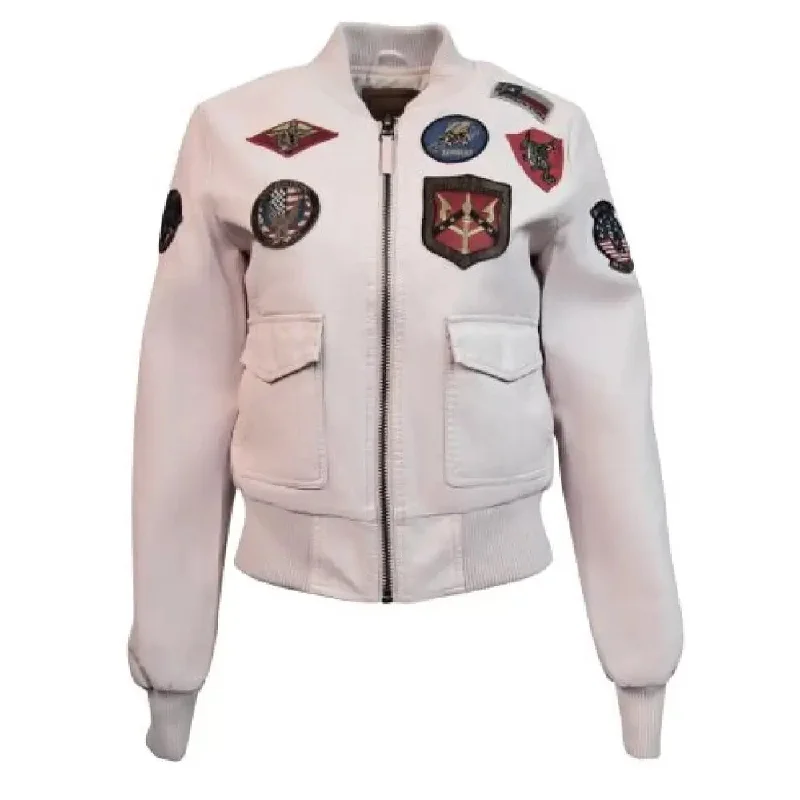 Women's Light Pink Top Gun Vegan Leather Bomber Jacket