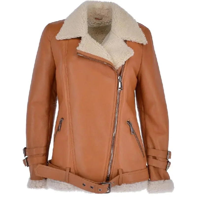 Women's Pilot Side Zip Leather Sheepskin Jacket