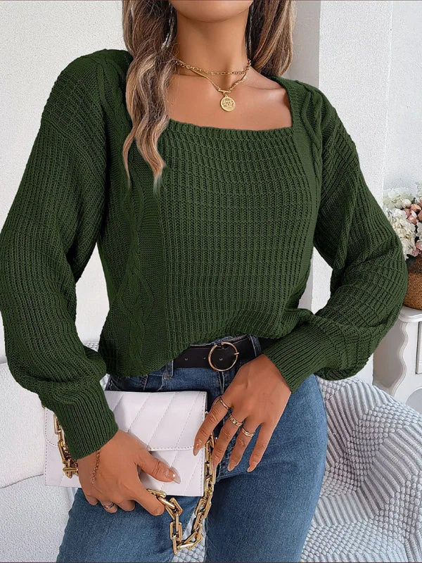 Women's Square Neck Lantern Sleeve Knitted Jumper