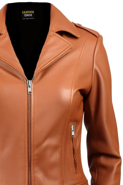 Women's Tan Biker Leather Jacket