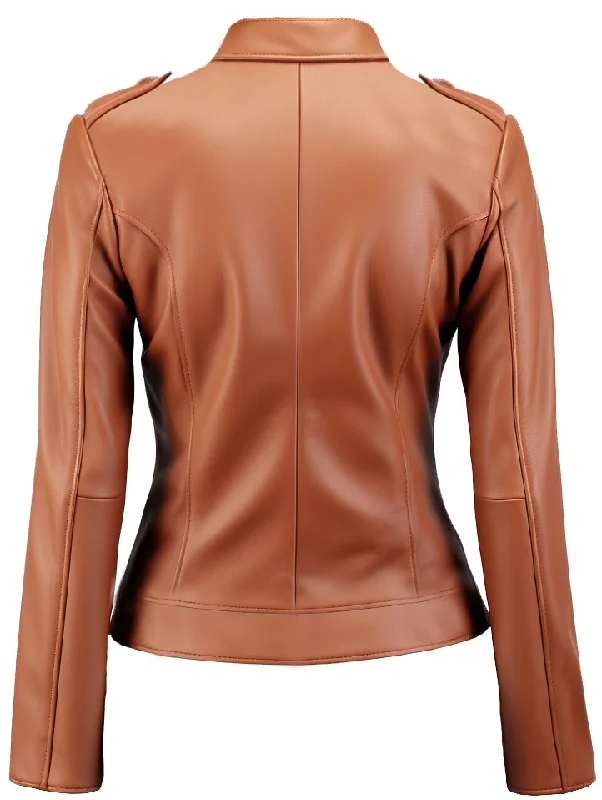 Women's Tan Biker Leather Jacket