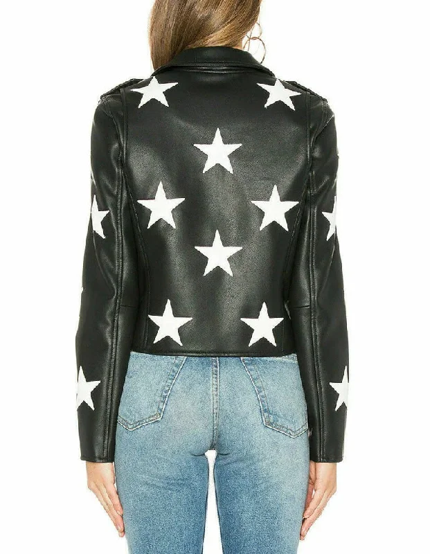 Women's Vintage Biker Unique Stars Motorcycle Jacket