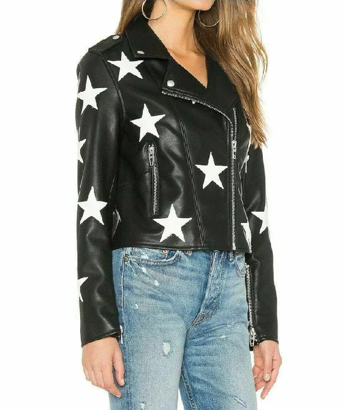 Women's Vintage Biker Unique Stars Motorcycle Jacket