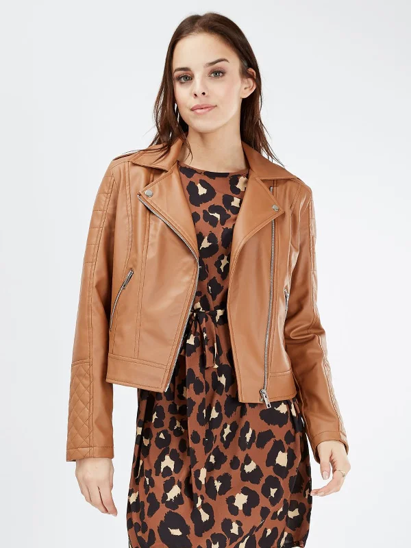 Stylish Womens Brown Zipper Leather Jacket