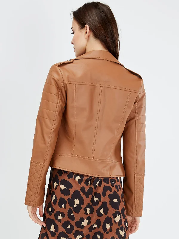 Stylish Womens Brown Zipper Leather Jacket