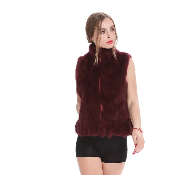 ZY88041-1 Autumn Genuine Natural Fur Rabbit Fur Vest Mandarin Collar Winter Women Fur Waistcoat Female Outerwear Coats Gilet