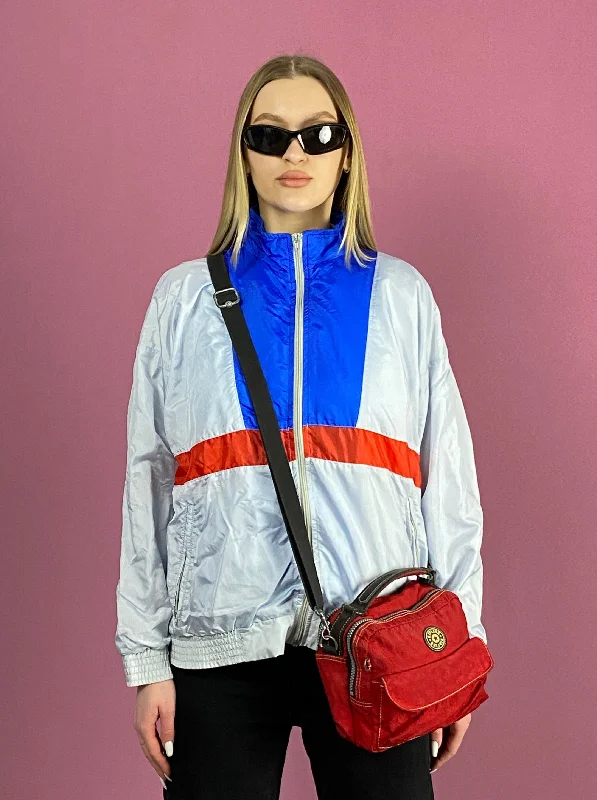 90s Vintage Women's Windbreaker Jacket - M Gray Polyester