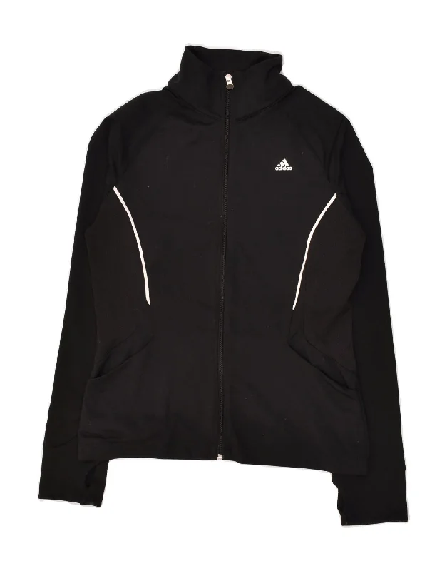 ADIDAS Womens Tracksuit Top Jacket UK 14 Medium Black Polyester