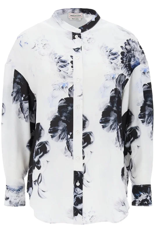 Alexander mcqueen orchid maxi shirt in silk crepe 757355 QZALG INK