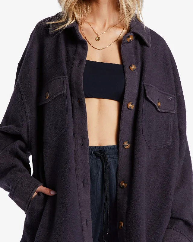 Anytime Shacket Oversized Button-Through Jacket - Black Sands