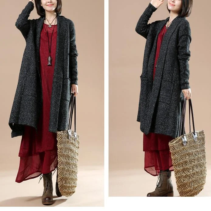 Black long sleeve sweaters knit cardigans