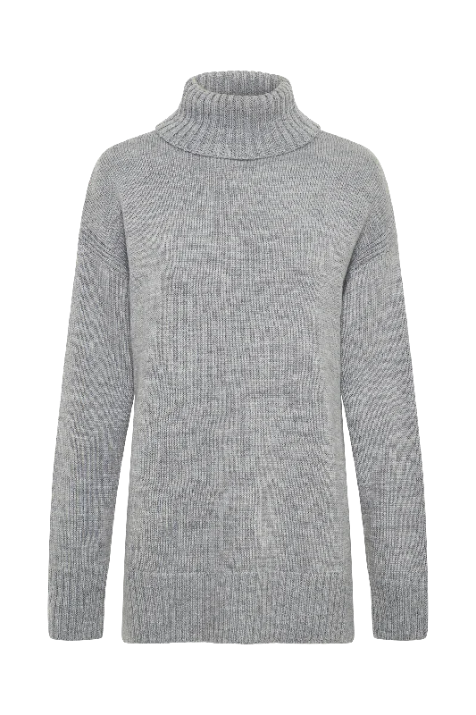 Brittany High Neck Knit Jumper - Grey Marle