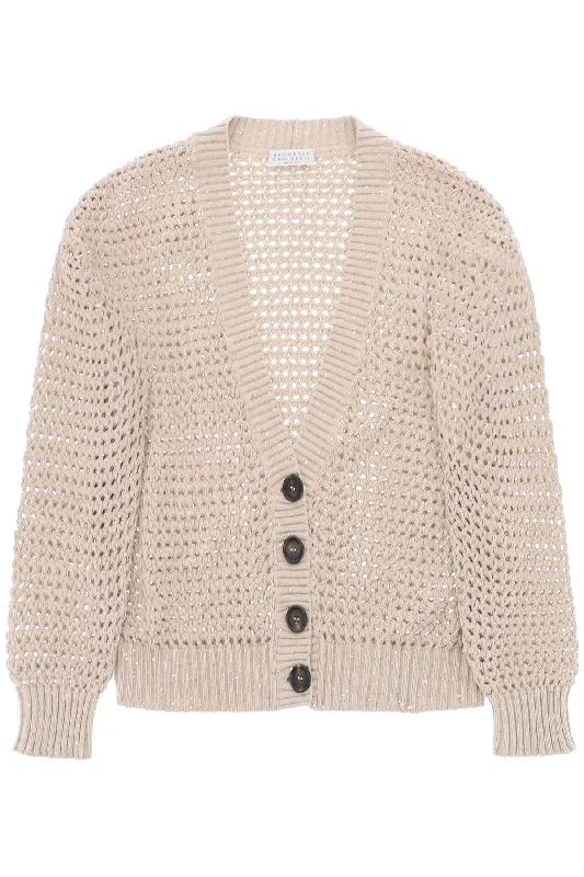 Brunello cucinelli knit cardigan with a mesh design MDV796806 CAMEL CHIARO