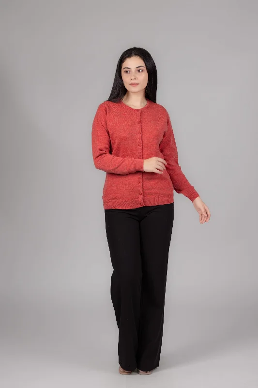 Women Woolen Round Neck Cardigan