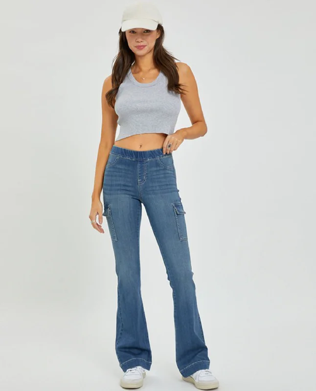 Cello Mid Rise Flare Jegging with Cargo Pockets