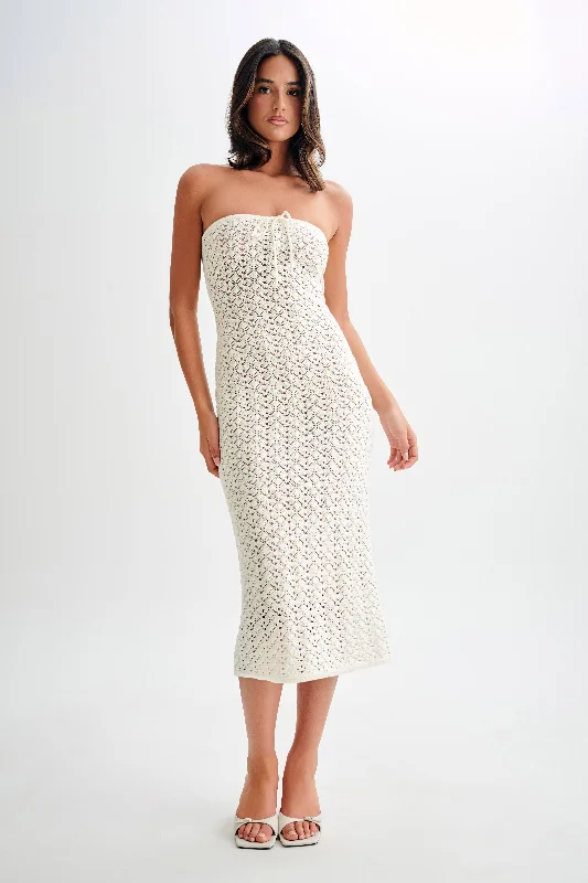 Delia Strapless Knit Midi Dress - Ivory